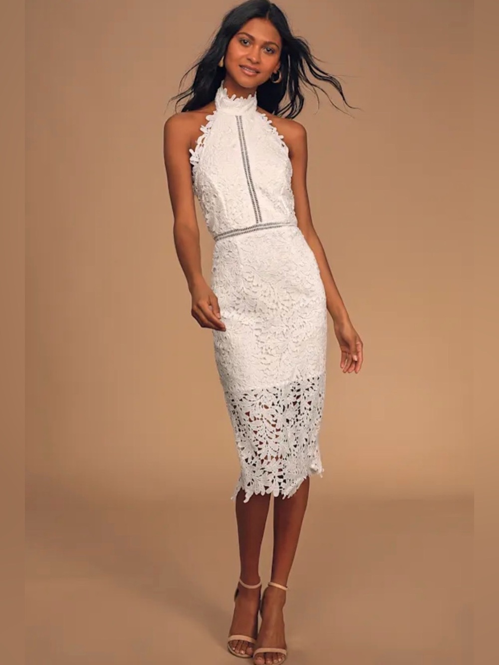 Lulu's NWT White Lace Halter Midi Dress - Size Small
